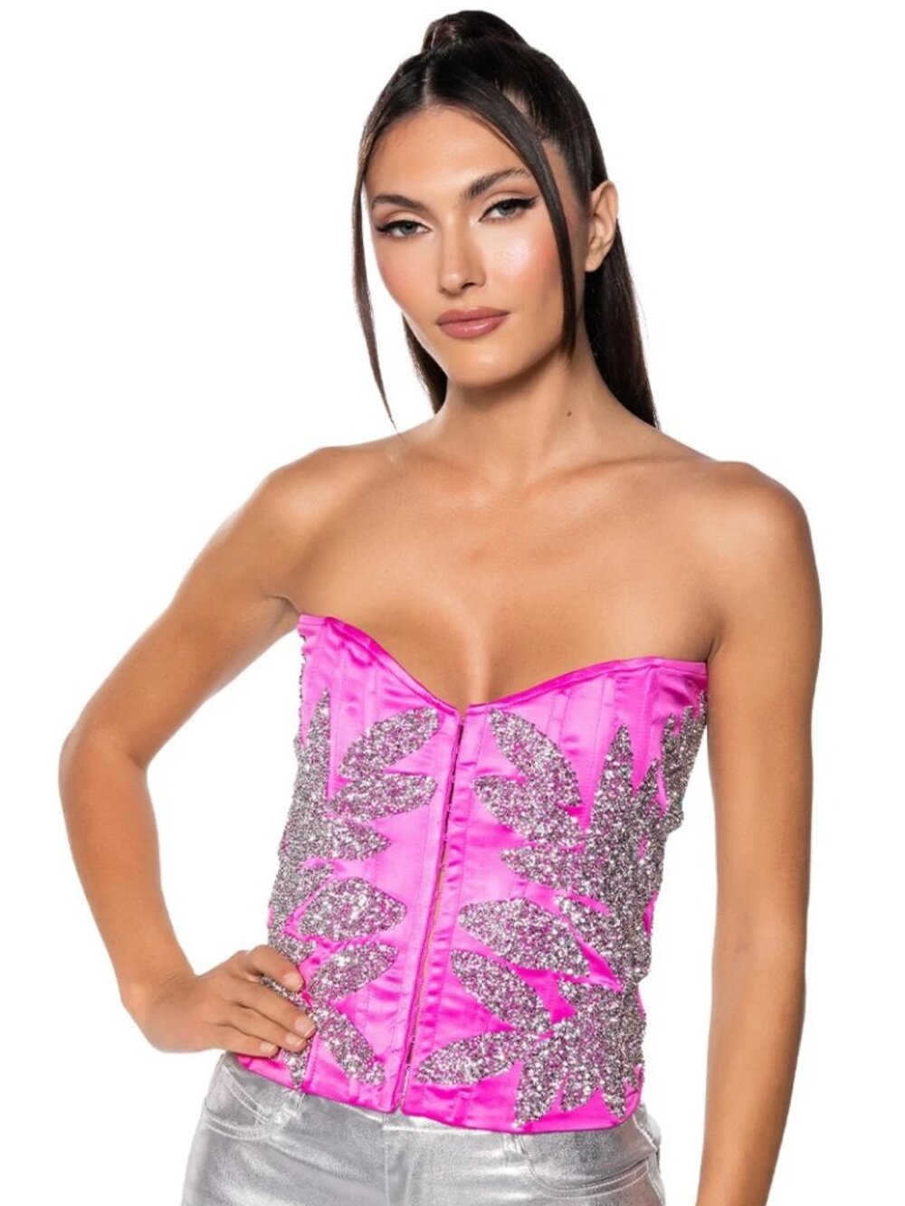AKIRA MARISSA RHINESTONE JEWEL EMBELLISHED SATIN CORSET
